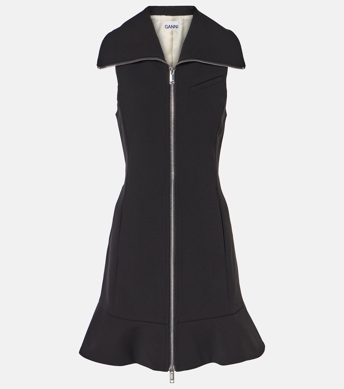 Zipped crepe minidress in black Ganni Mytheresa