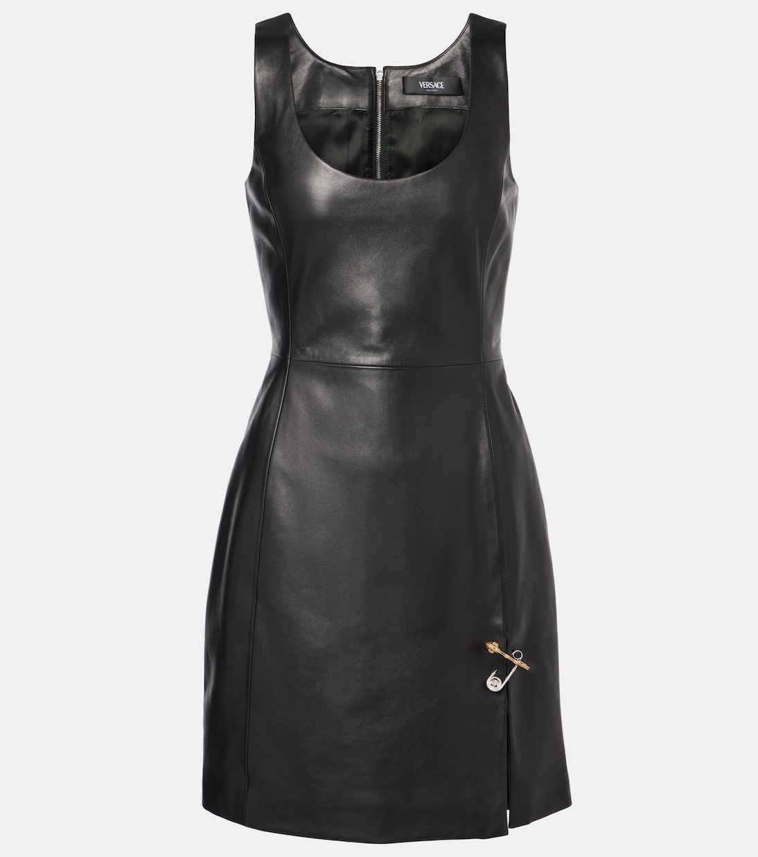 Abito corto Safety Pin in pelle | Versace