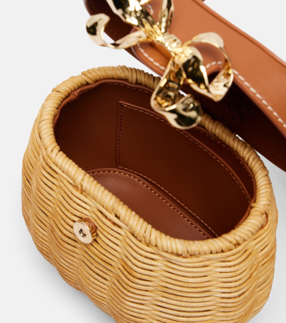 Bow leather-trimmed rattan basket bag | Self-Portrait