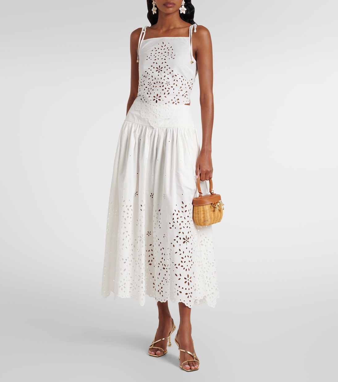 Bow leather-trimmed rattan basket bag | Self-Portrait