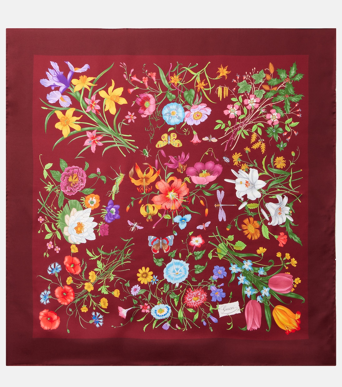 Foulard in twill di seta con stampa | Gucci