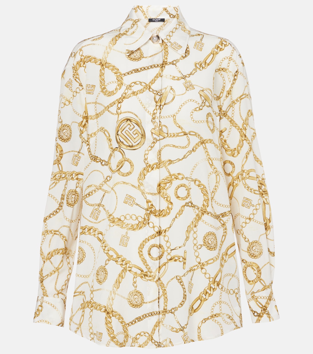 Camisa de seda estampada con logo  | Balmain