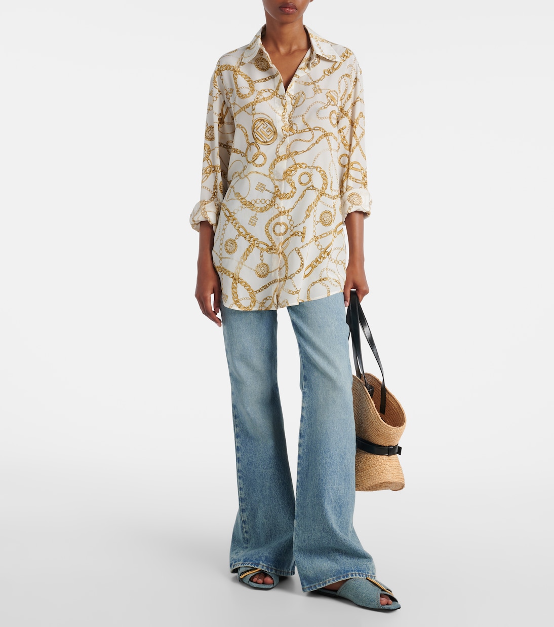 Camisa de seda estampada con logo  | Balmain