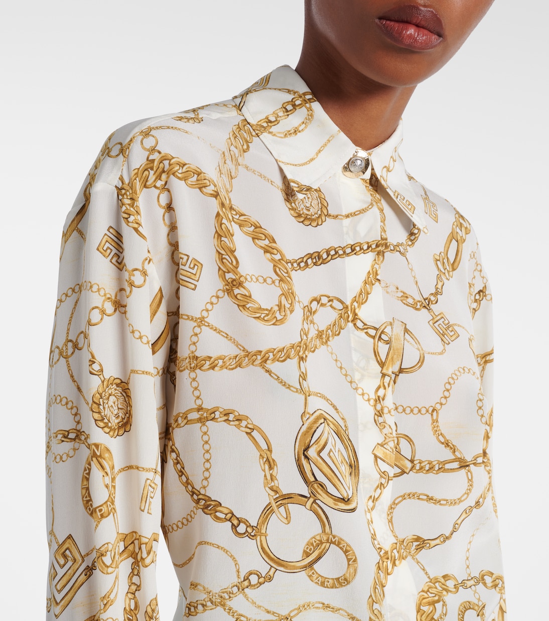 Camisa de seda estampada con logo  | Balmain