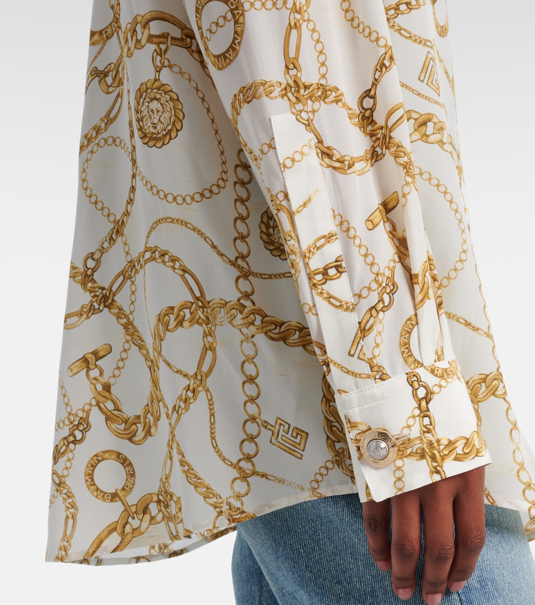Camisa de seda estampada con logo  | Balmain