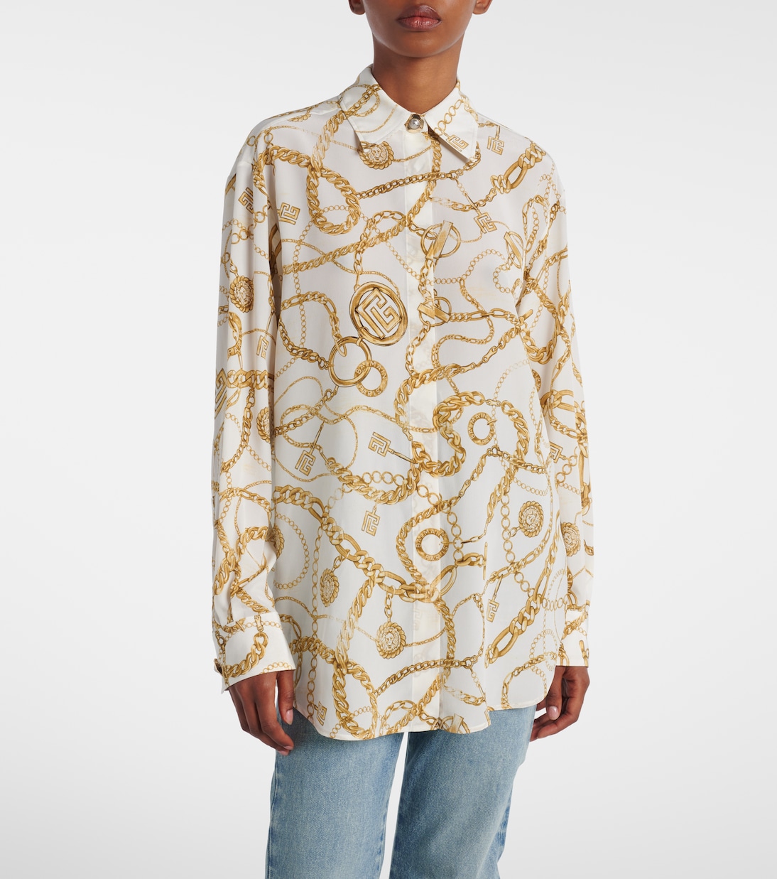 Camisa de seda estampada con logo  | Balmain