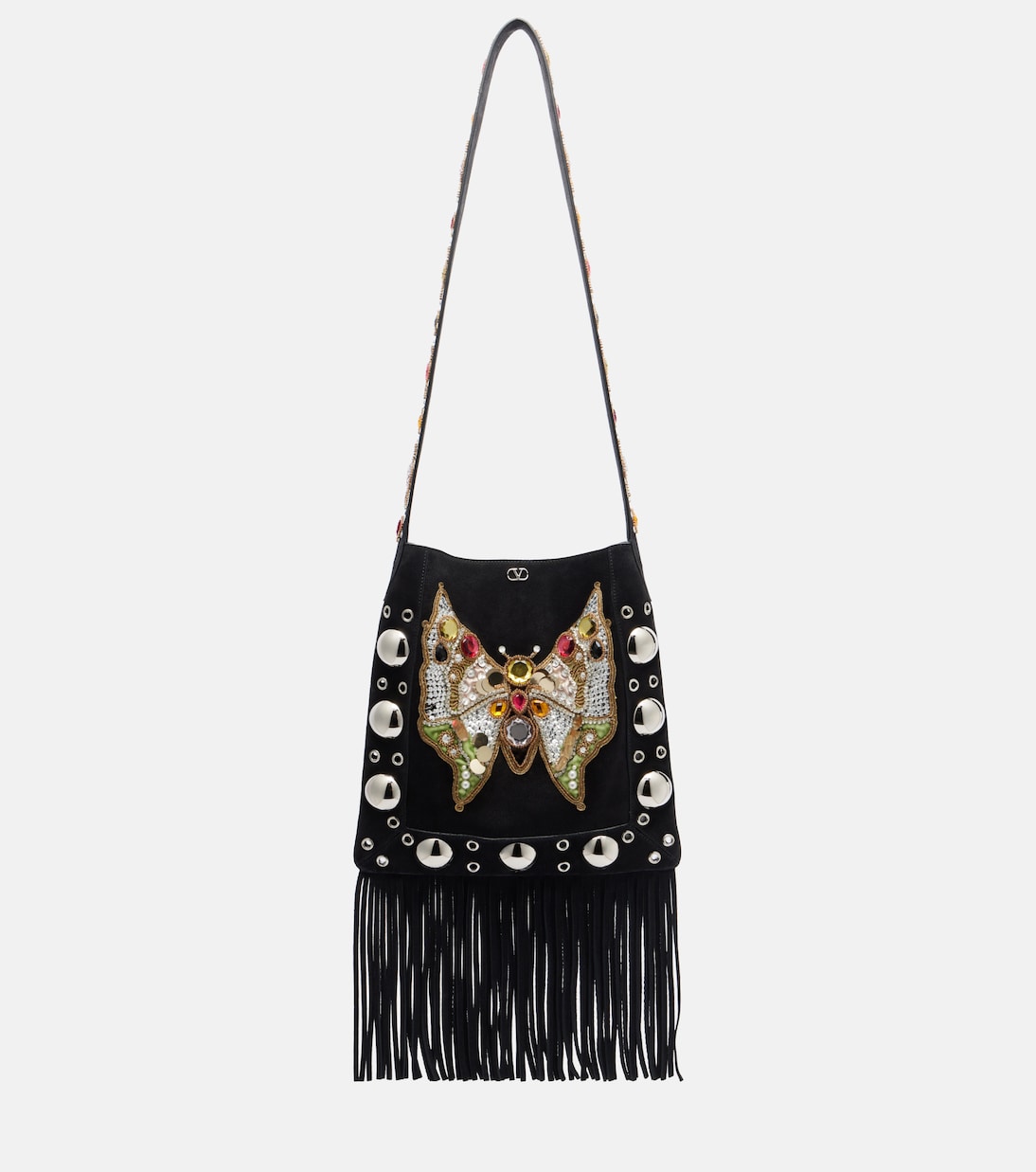 Nellcôte Medium embellished suede shoulder bag  | Valentino Garavani