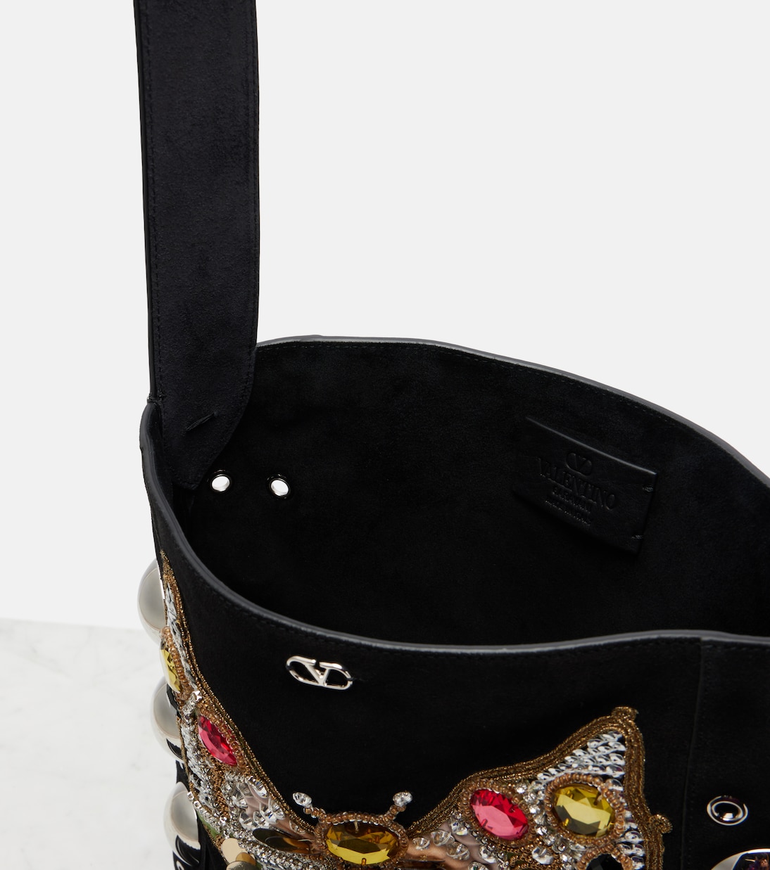 Nellcôte Medium embellished suede shoulder bag  | Valentino Garavani