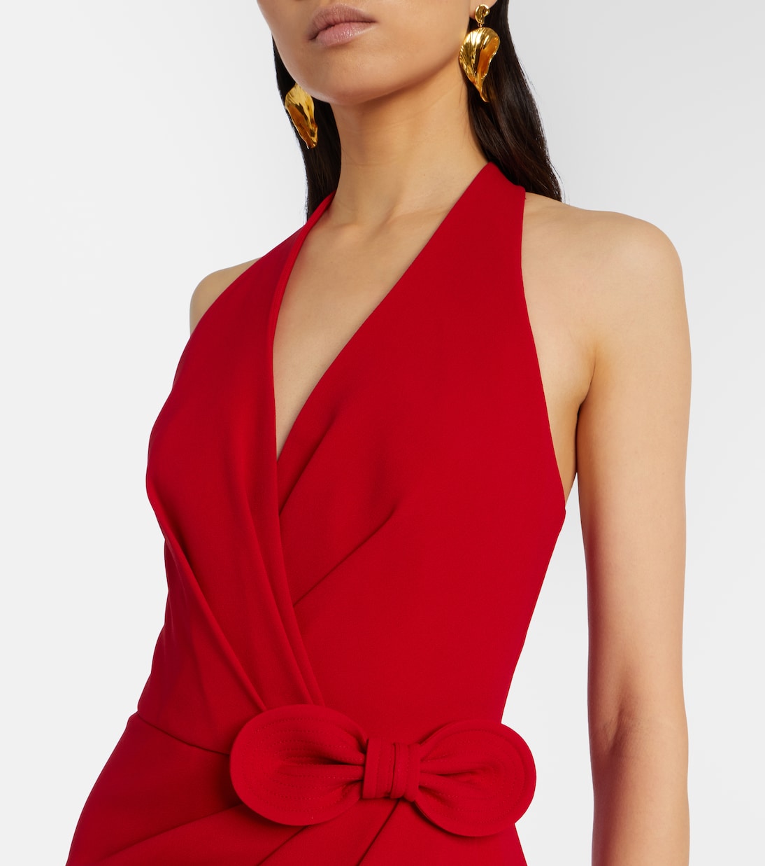Bow-detail halterneck silk-blend cady gown | Elie Saab