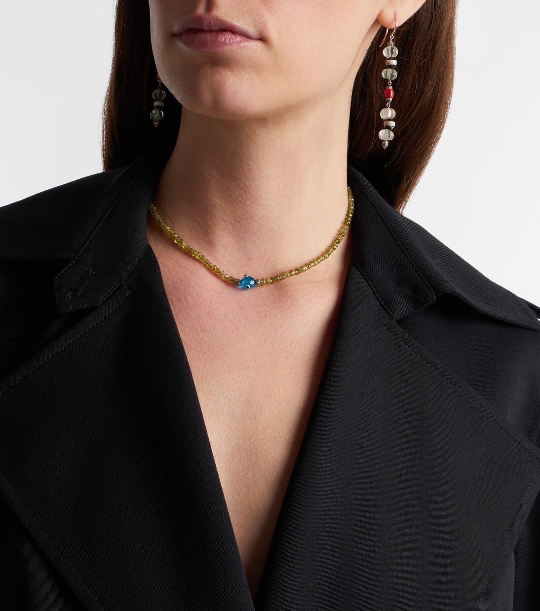 9kt white gold (375/1000) and sterling silver (925) beaded necklace with garnets and diamonds | Ileana Makri