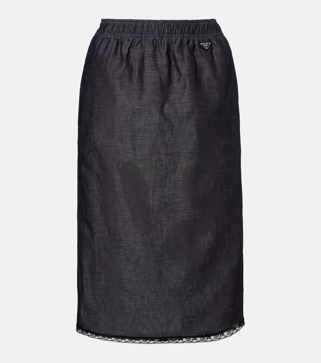 Lace-trimmed cotton and linen midi skirt | Prada