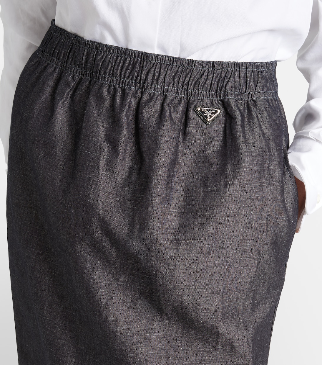 Lace-trimmed cotton and linen midi skirt | Prada