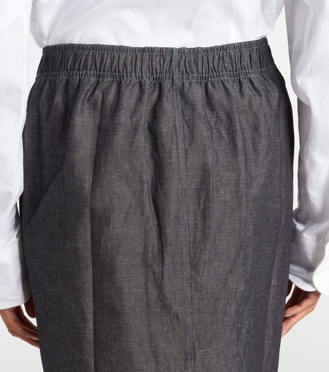 Lace-trimmed cotton and linen midi skirt | Prada