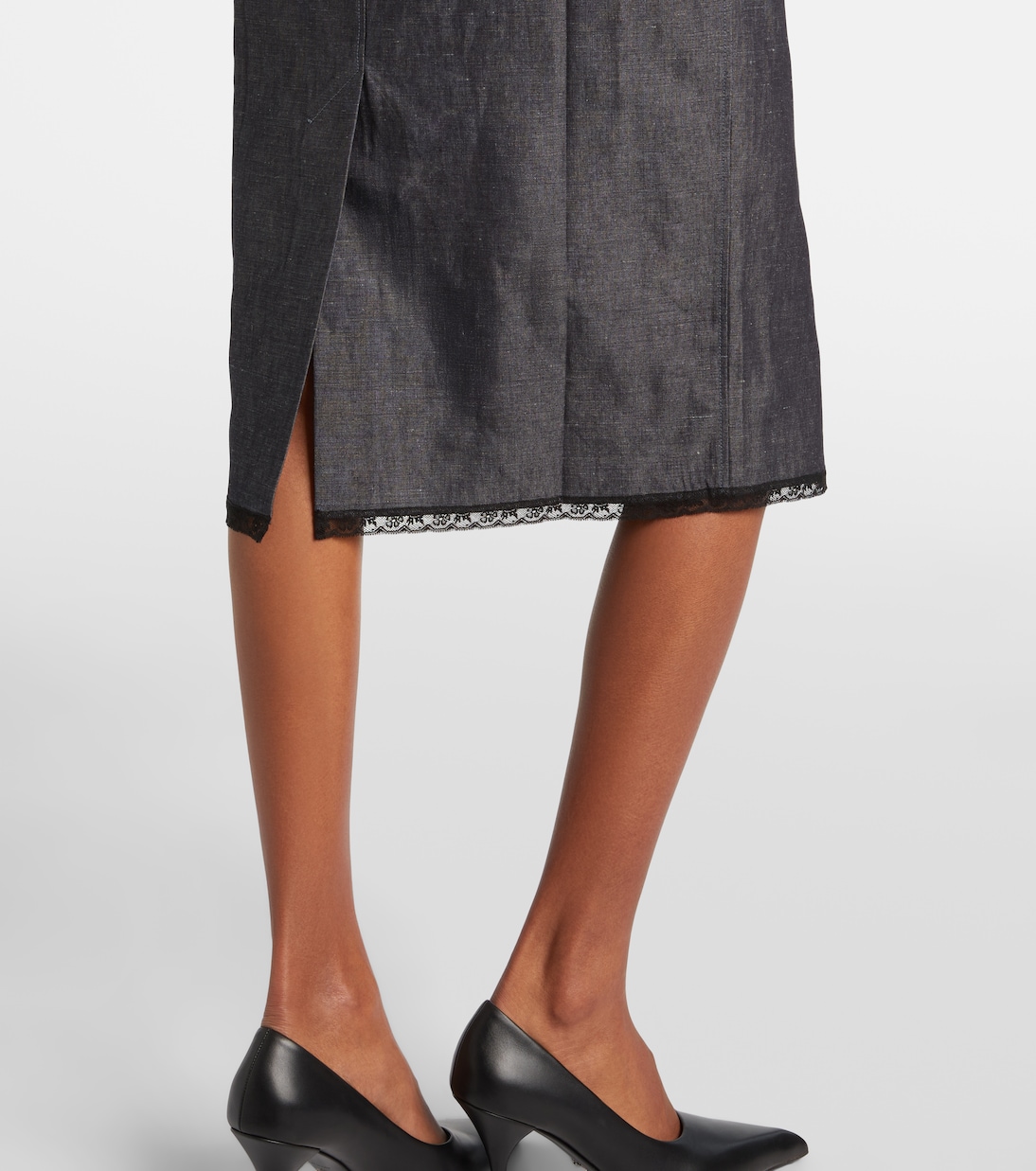 Lace-trimmed cotton and linen midi skirt | Prada
