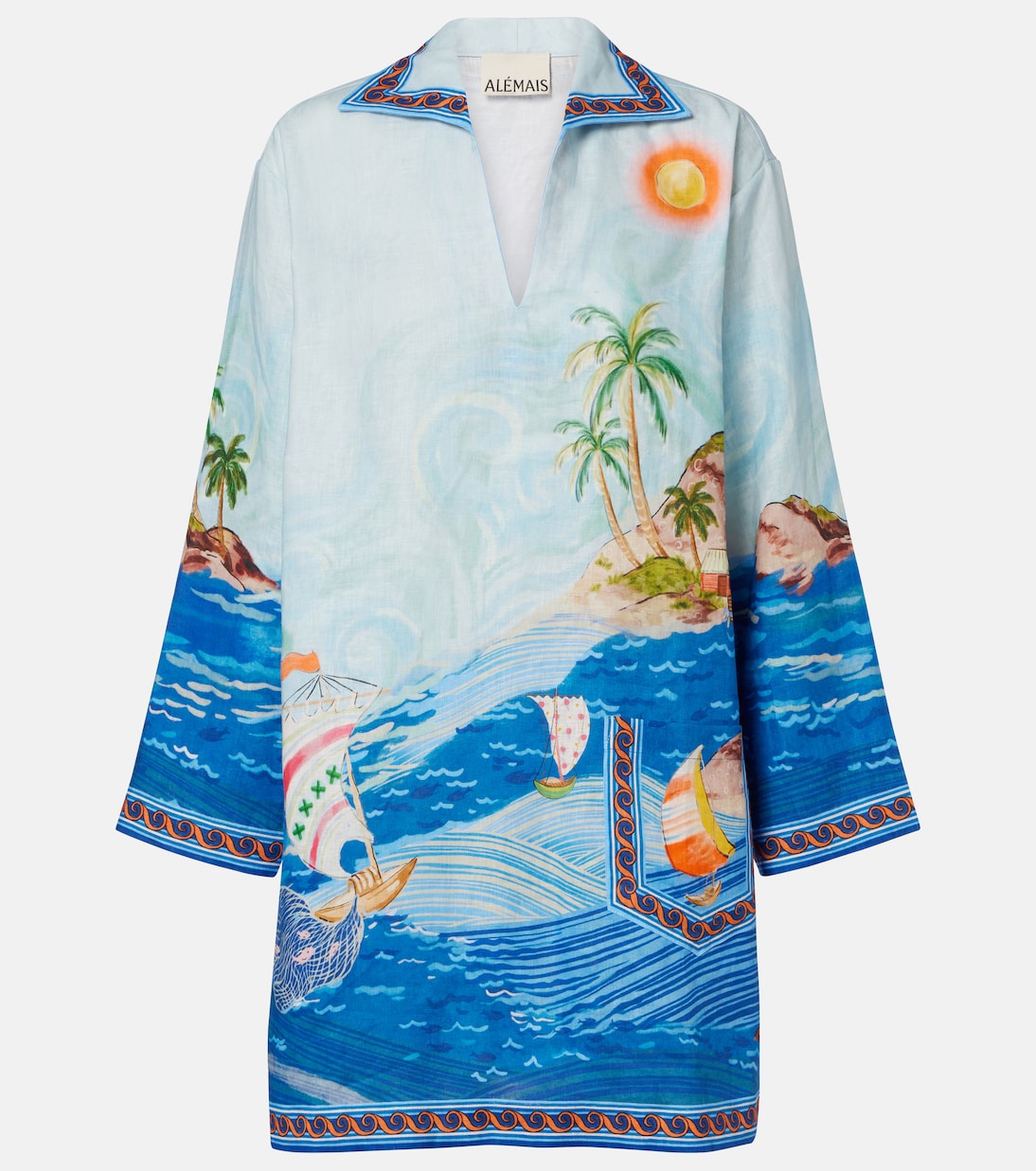 Bedrucktes Minikleid Island aus Leinen | Alémais