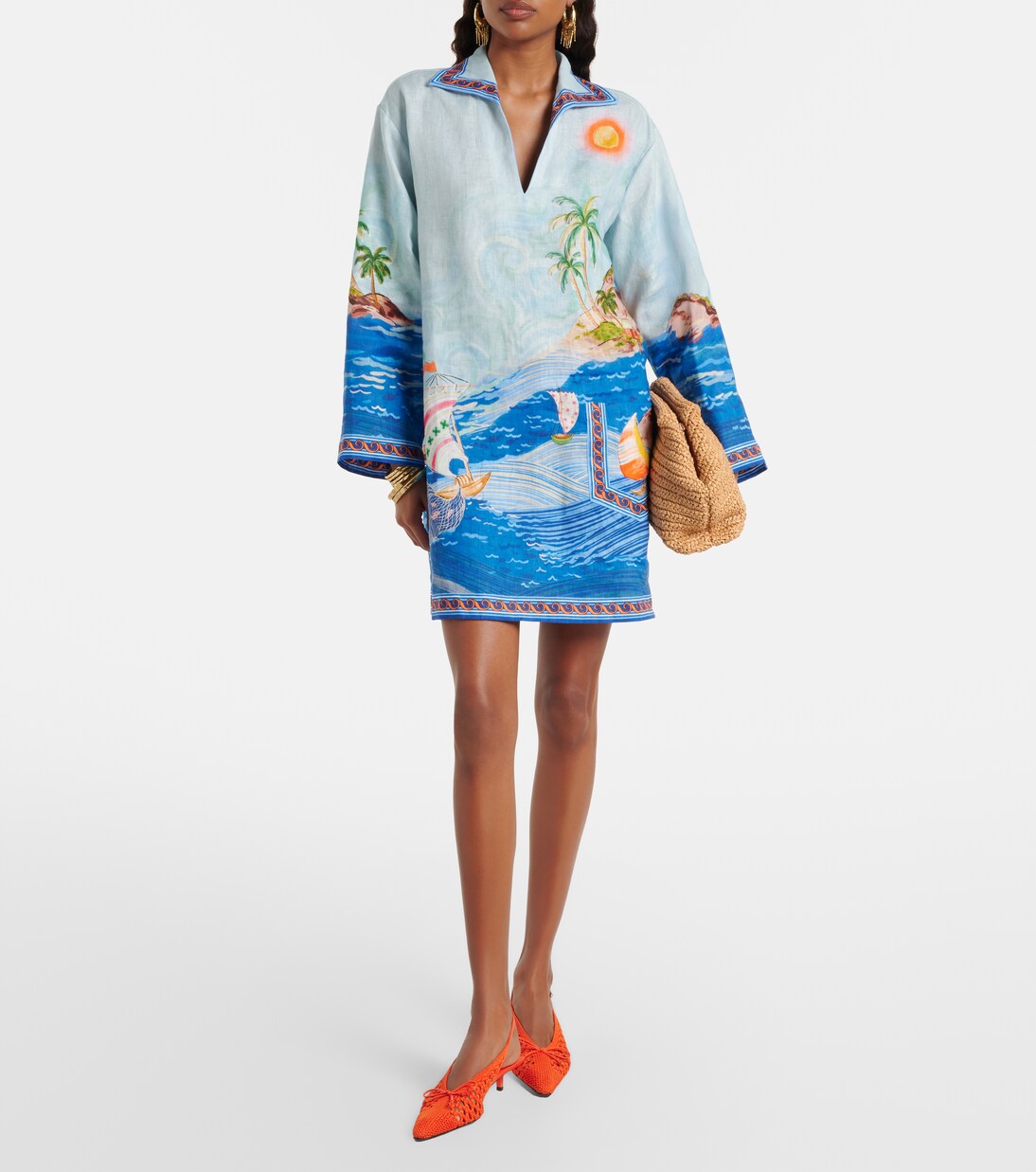 Bedrucktes Minikleid Island aus Leinen | Alémais