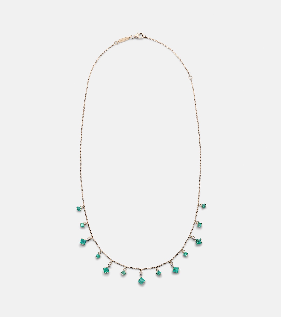 Collana in oro 18kt con diamanti e smeraldi, design esclusivo Suzanne Kalan per giovani alla moda.