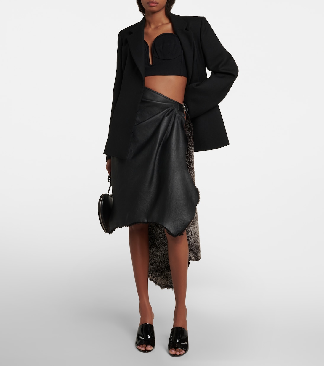 Gonna midi in pelle e shearling | Alaïa