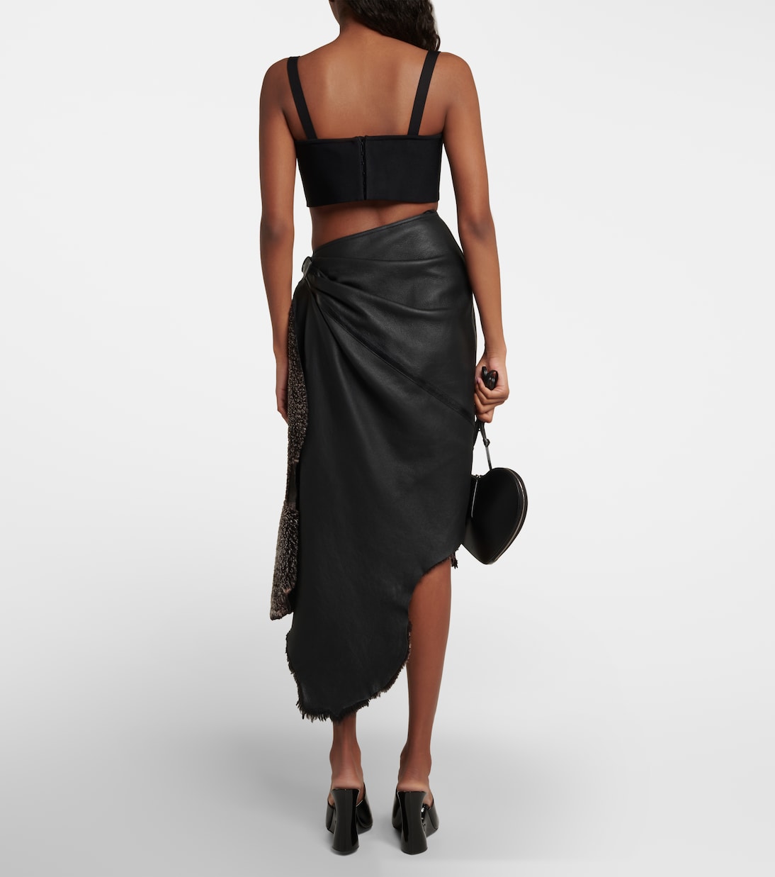 Gonna midi in pelle e shearling | Alaïa