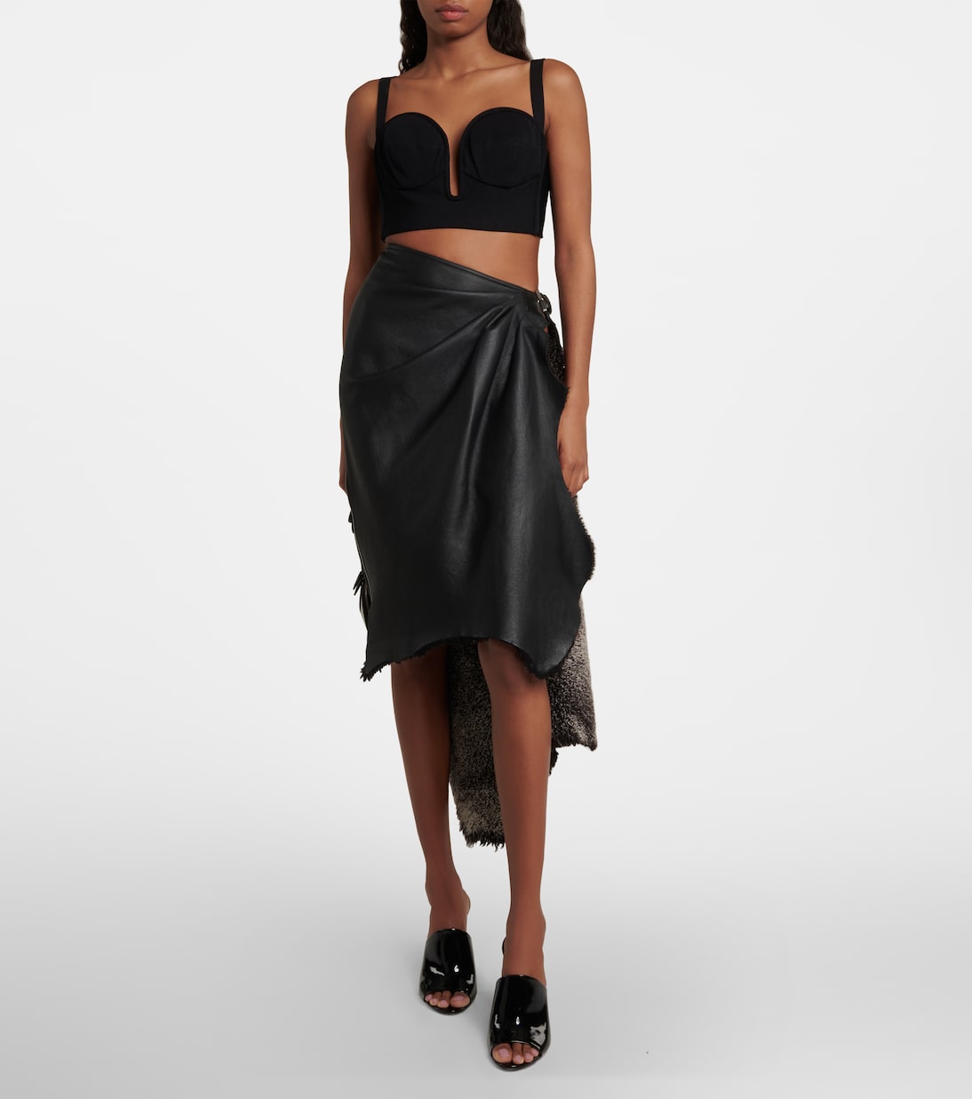 Gonna midi in pelle e shearling | Alaïa