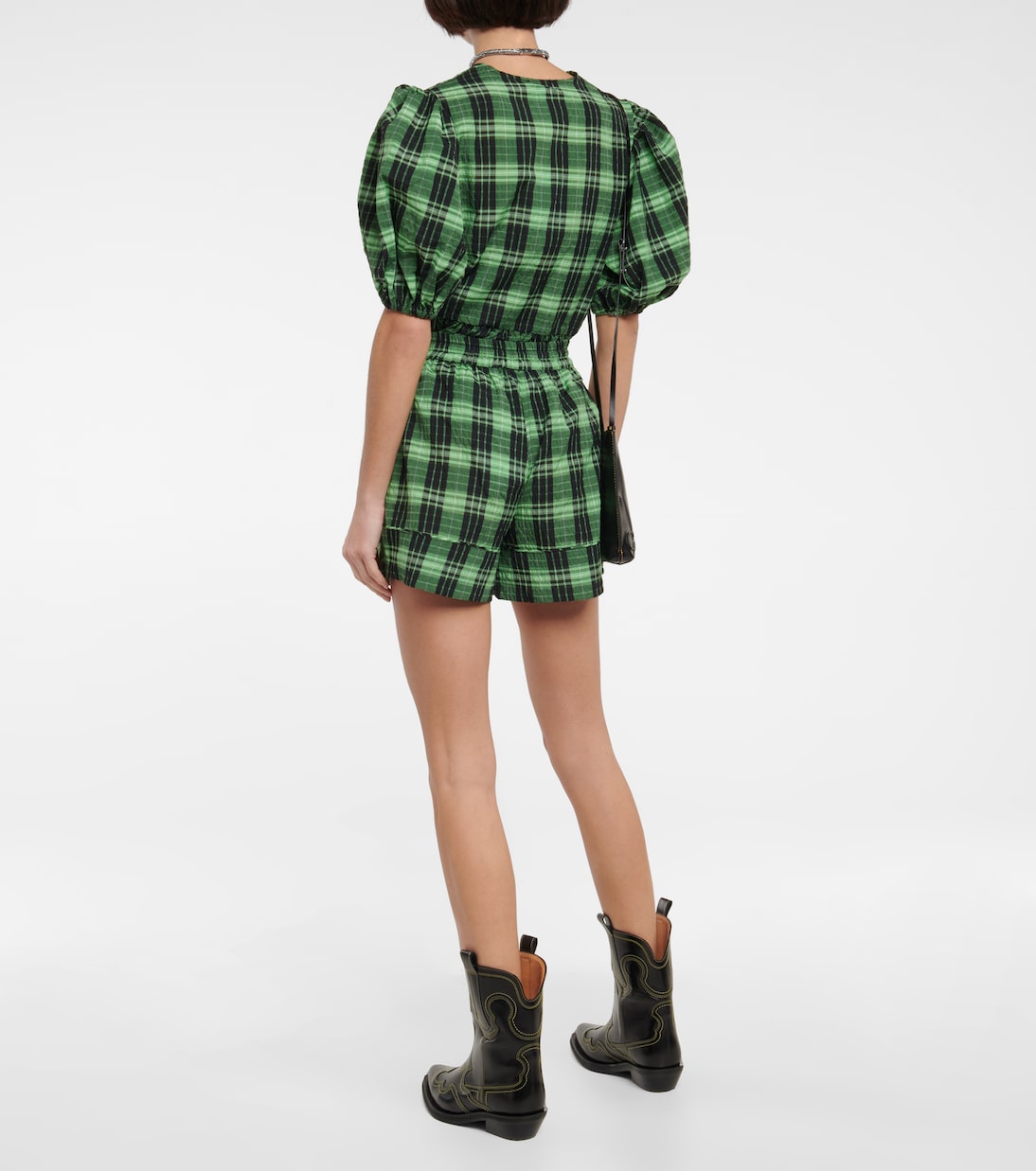 Shorts a quadri in seersucker | Ganni