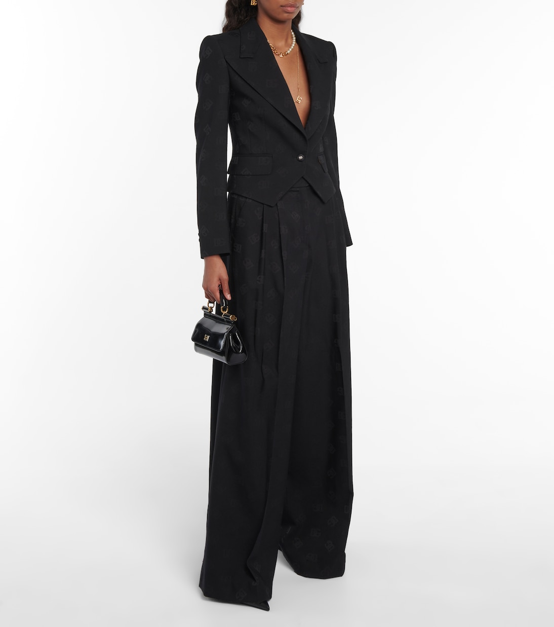 Pantalon ample en laine mélangée à logo | Dolce&Gabbana