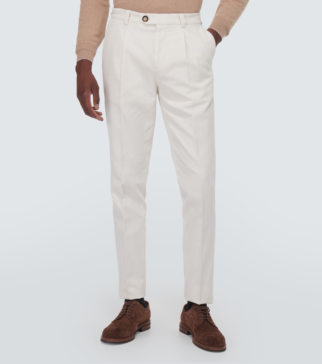 Pantalones slim en gabardina de algodón | Brunello Cucinelli