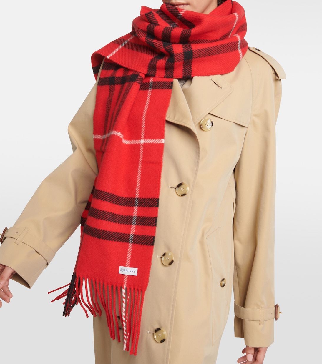 Burberry Check wool and cashmere scarf in red Burberry Mytheresa