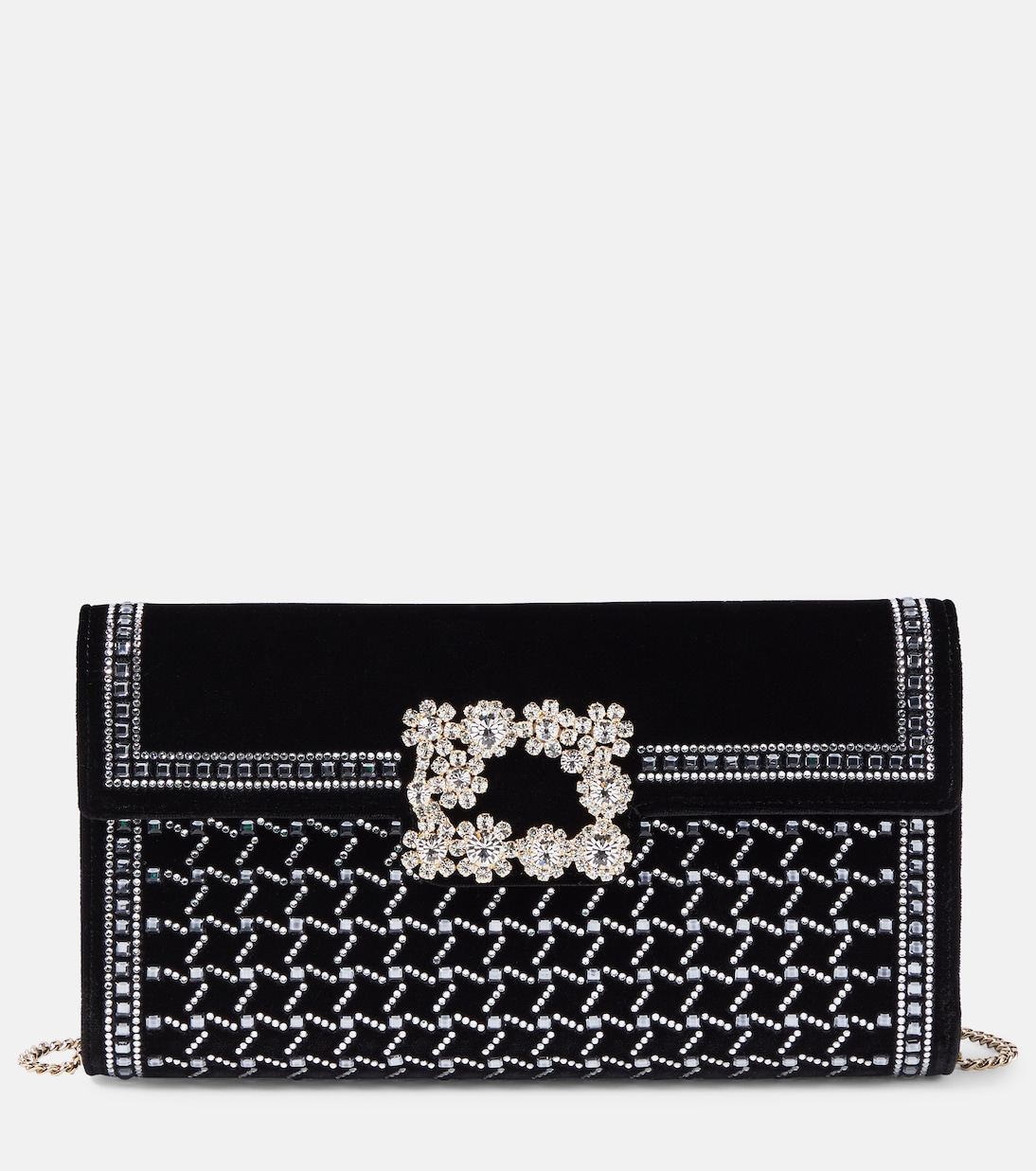 Flower Strass embellished velvet clutch | Roger Vivier