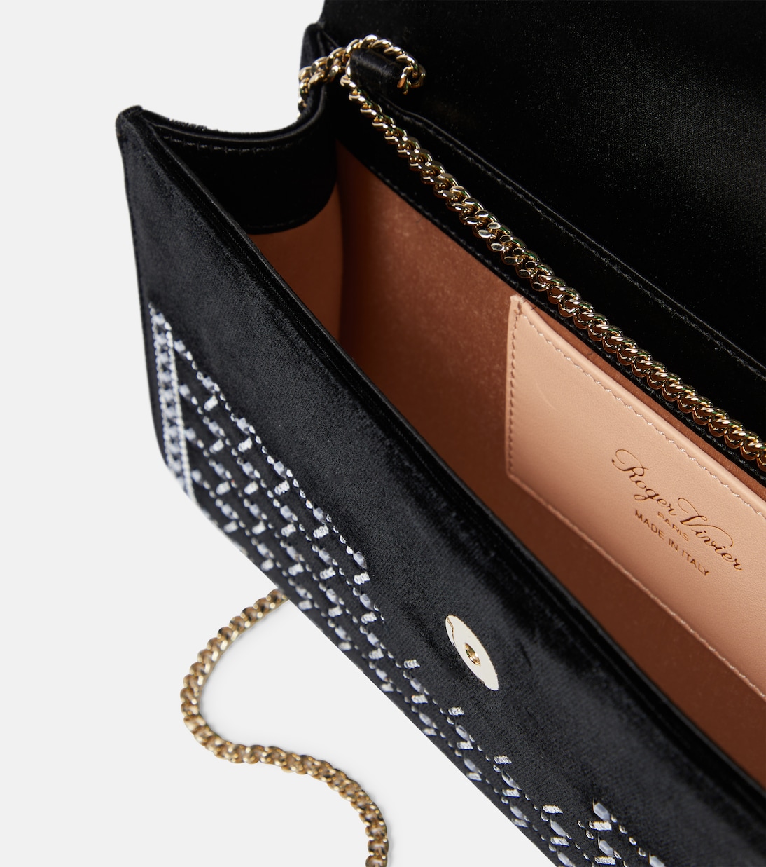 Flower Strass embellished velvet clutch | Roger Vivier