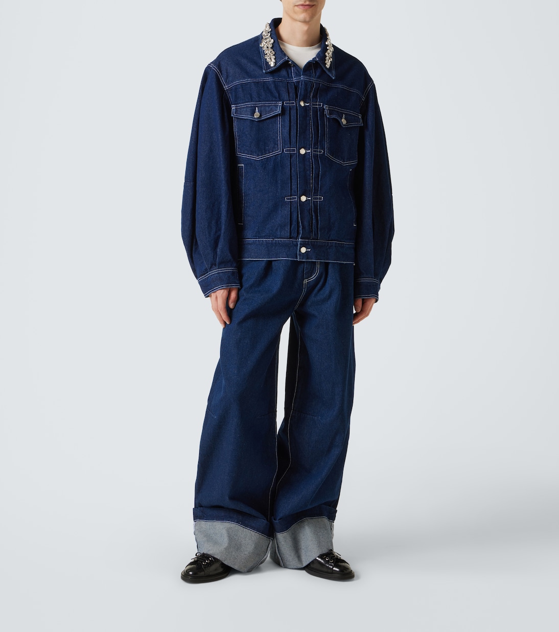 Jeans a gamba larga con cristalli | Simone Rocha