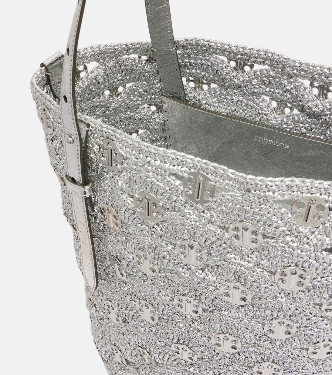 Embellished lamé raffia tote bag | Rabanne