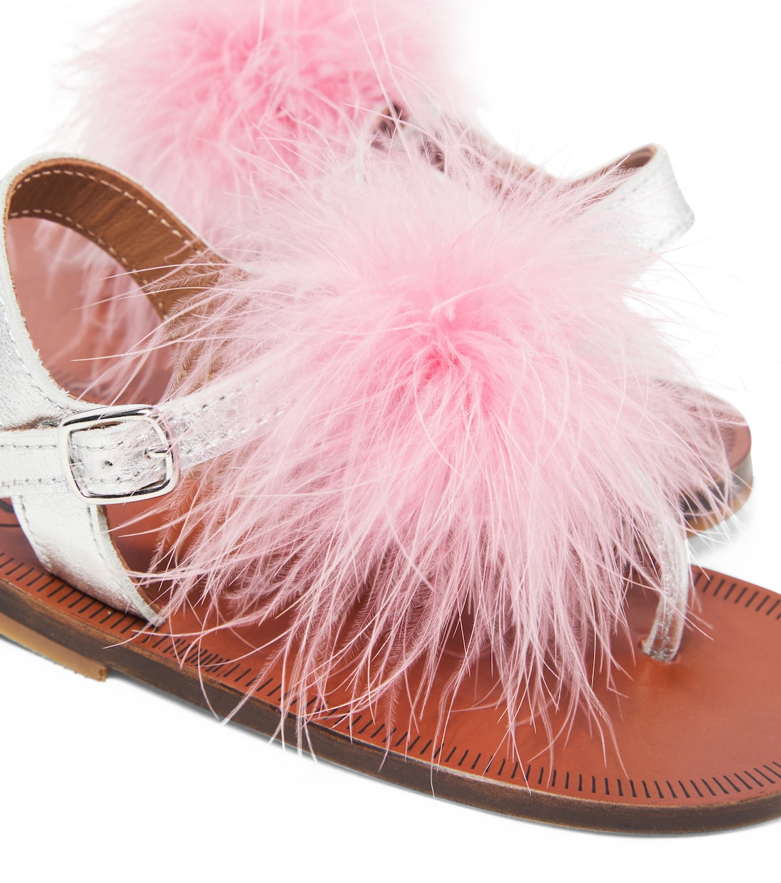 Sandalen Piu aus Metallic-Leder mit Federn | PèPè