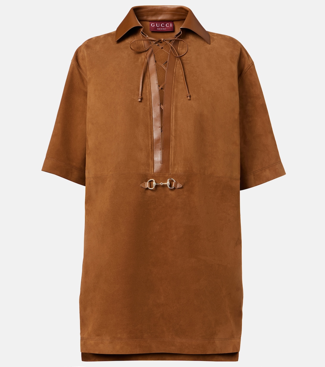 Horsebit leather-trimmed suede minidress | Gucci