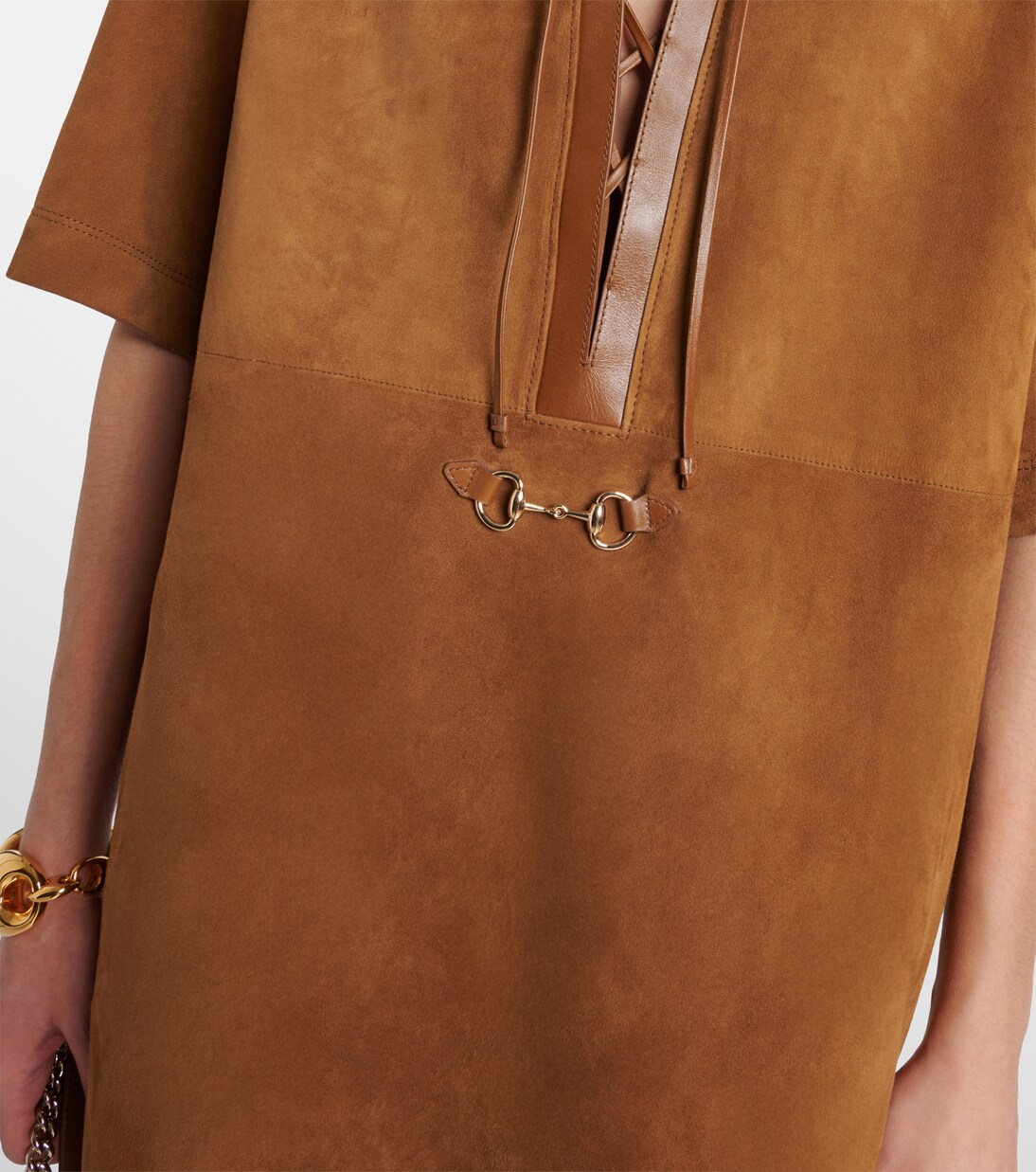 Horsebit leather-trimmed suede minidress | Gucci