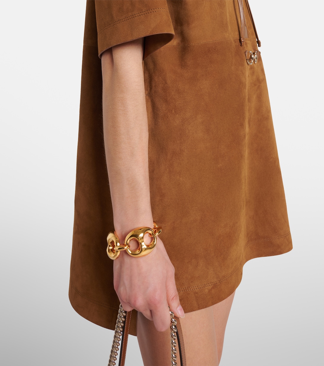 Horsebit leather-trimmed suede minidress | Gucci