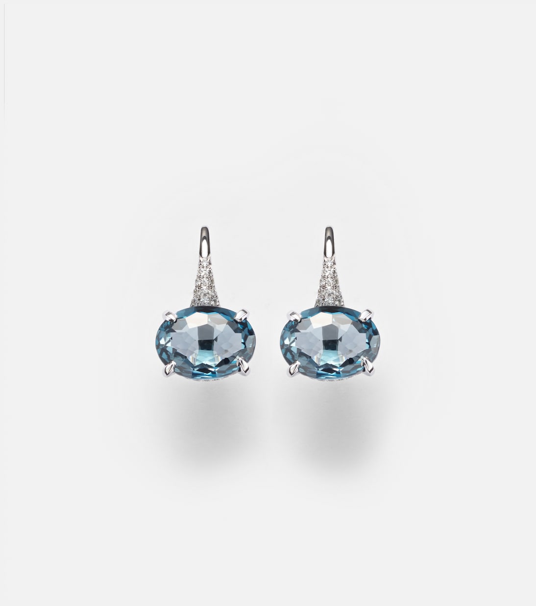 18kt white gold drop earrings with diamonds and topaz | Shay Jewelry