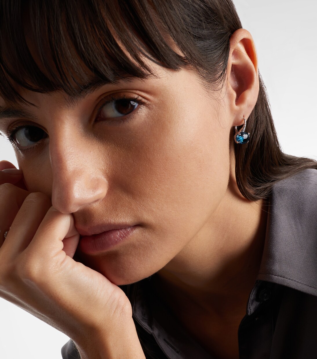 18kt white gold drop earrings with diamonds and topaz | Shay Jewelry