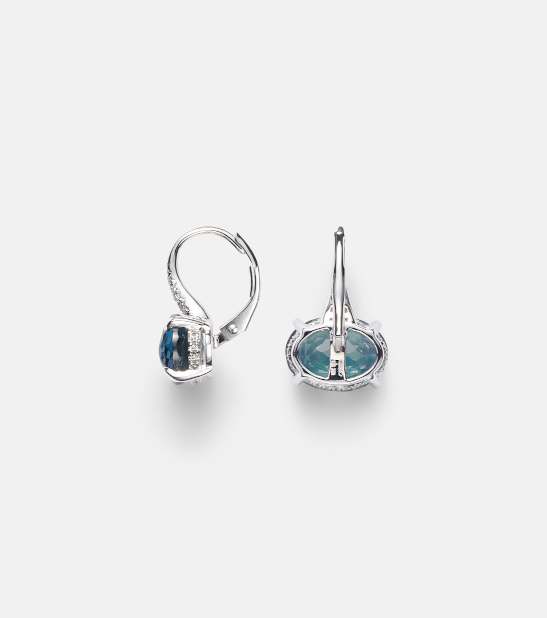 18kt white gold drop earrings with diamonds and topaz | Shay Jewelry