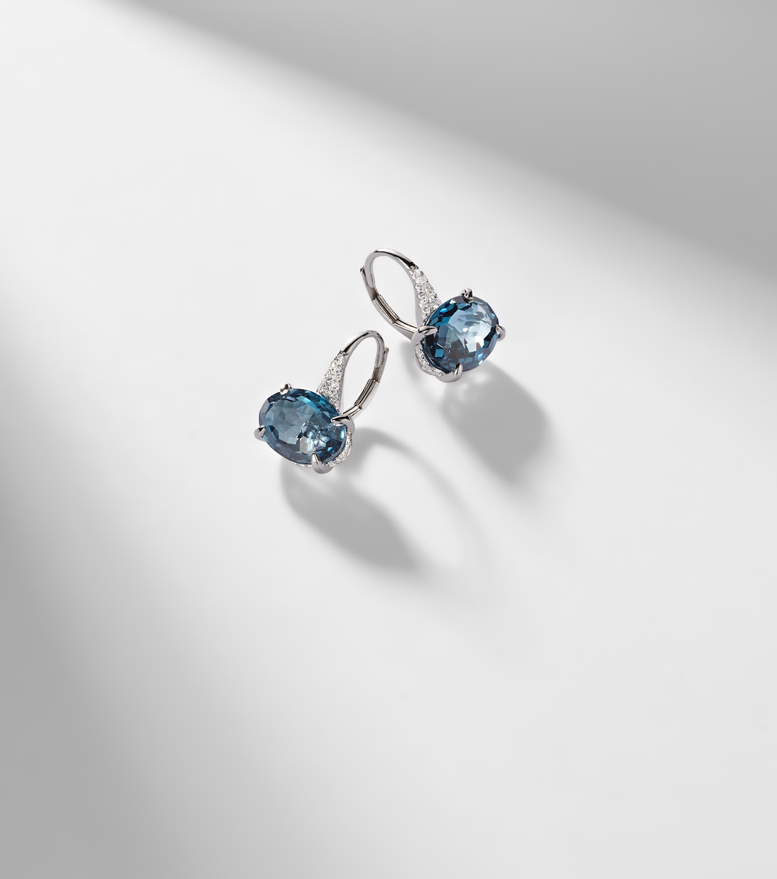 18kt white gold drop earrings with diamonds and topaz | Shay Jewelry