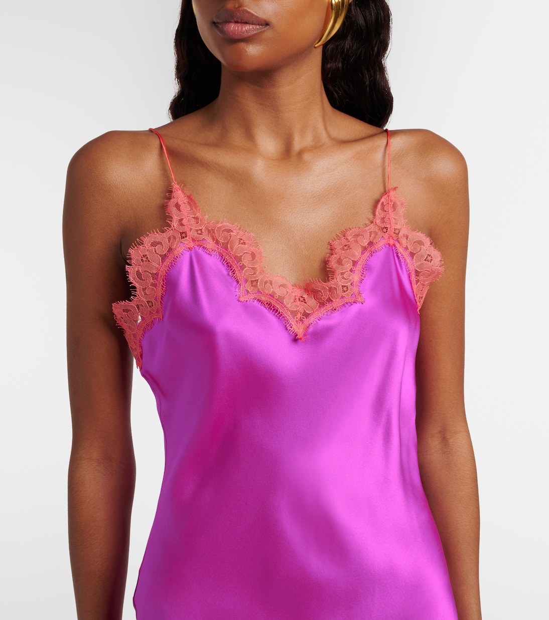 Lace-trimmed silk slip dress | Roberto Cavalli