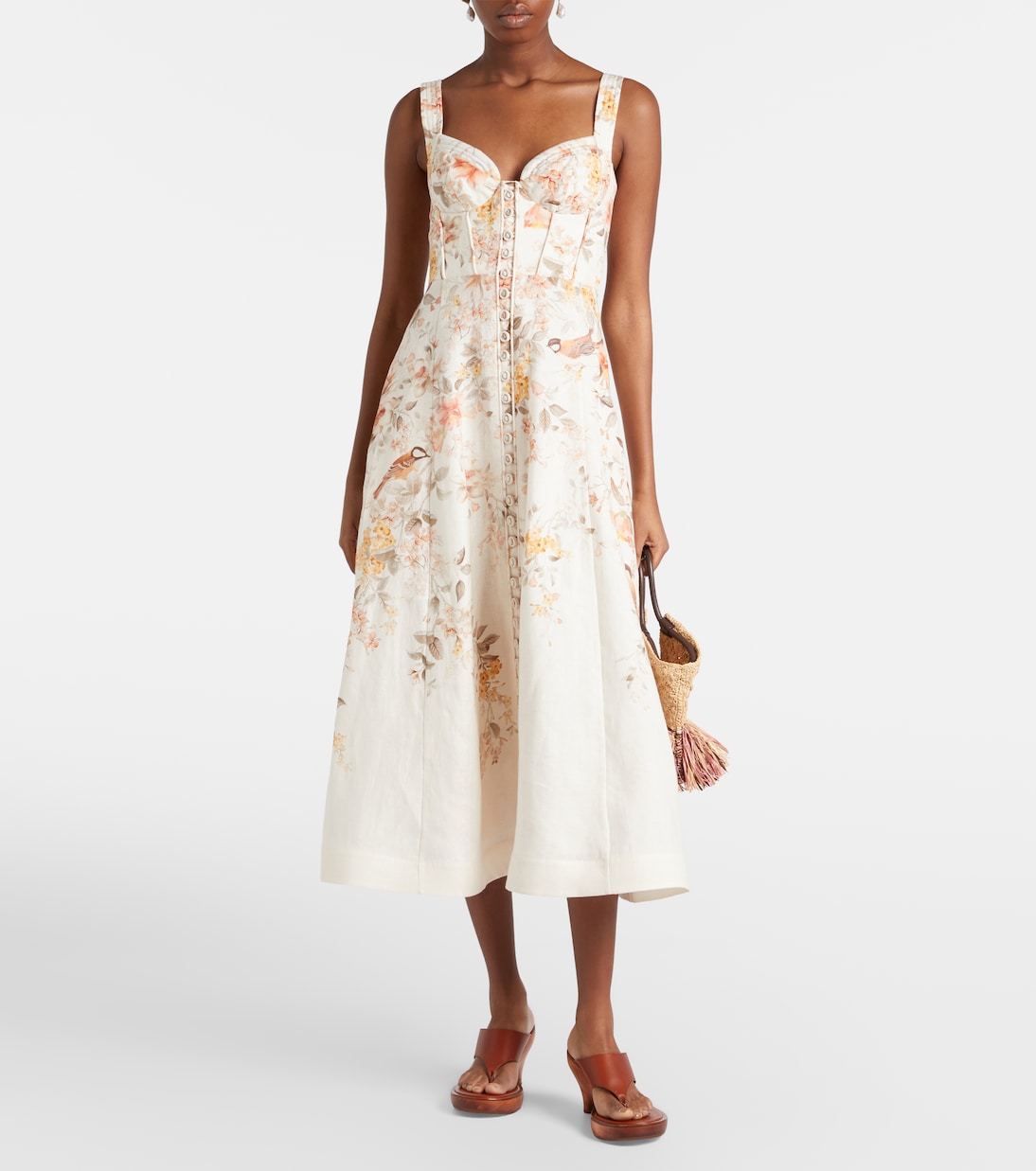 Vestido midi Luna de lino estampado | Zimmermann