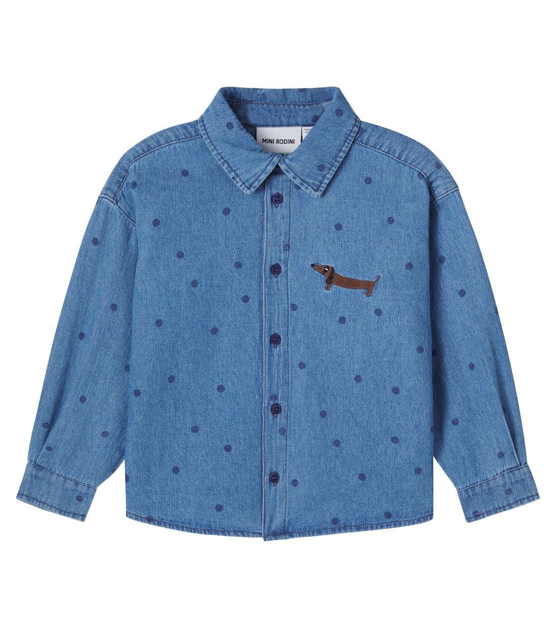 Embroidered polka-dot denim shirt | Mini Rodini