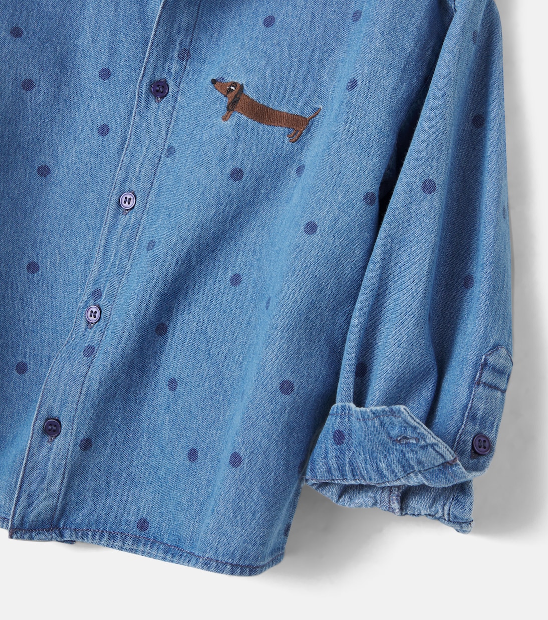 Embroidered polka-dot denim shirt | Mini Rodini