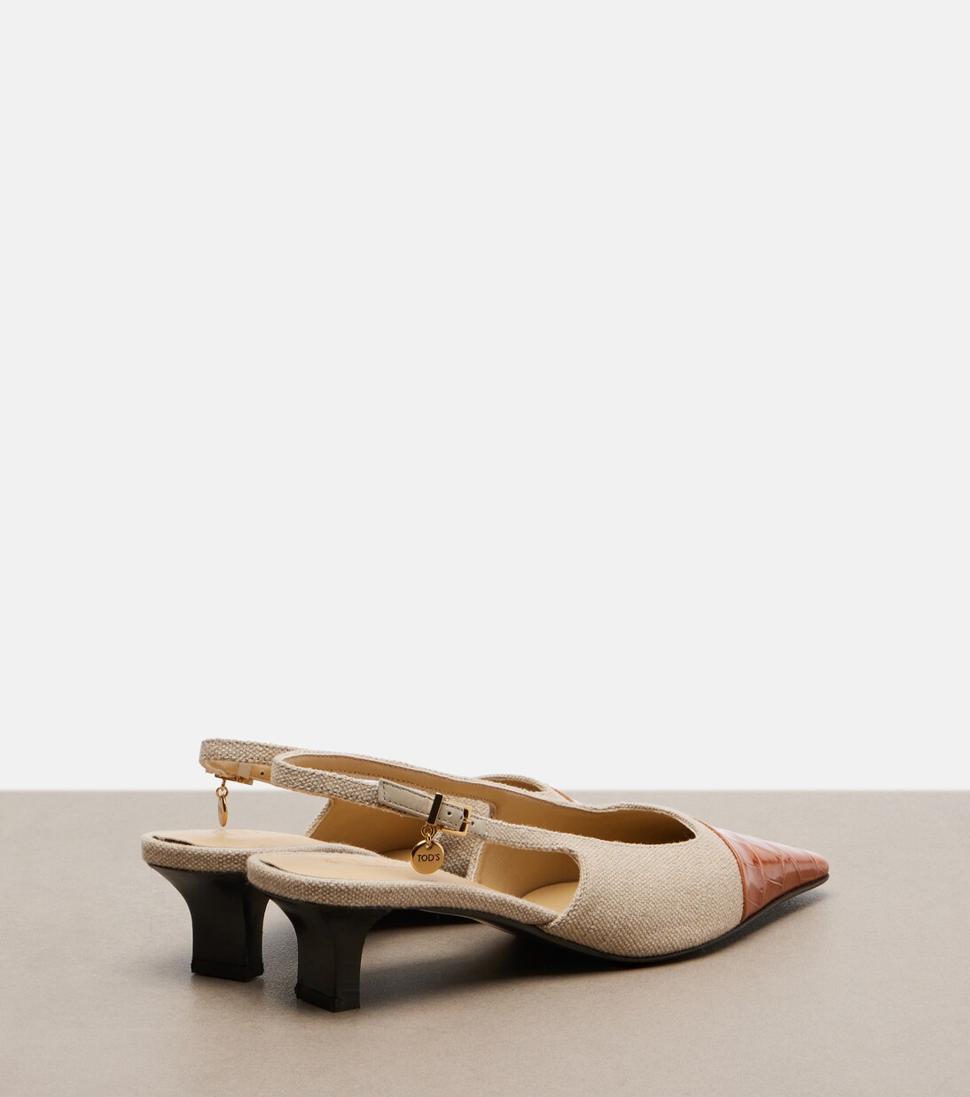 Leather-trimmed canvas slingback pumps | Tod's