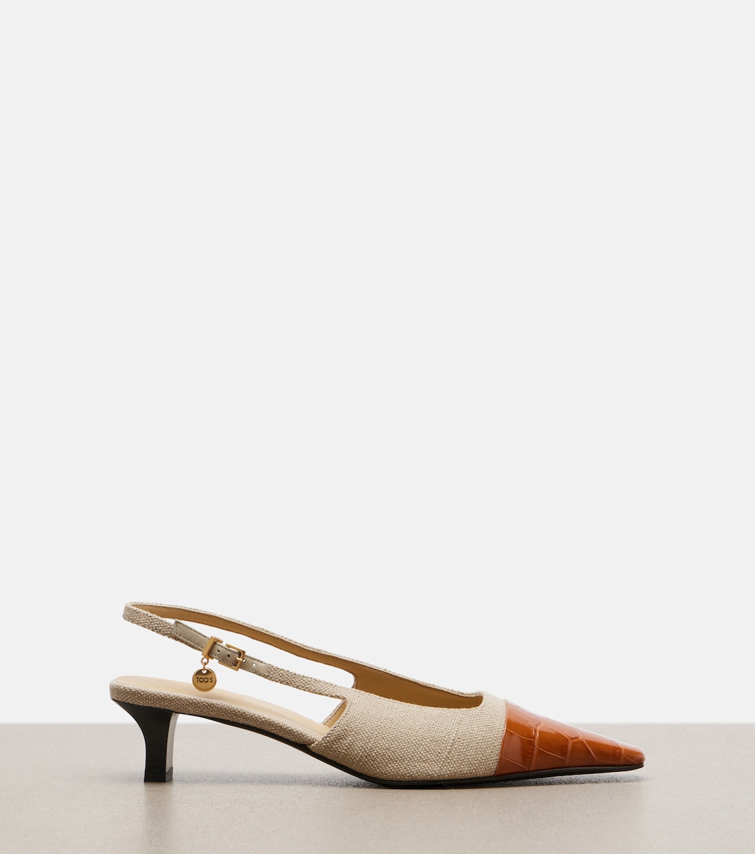 Leather-trimmed canvas slingback pumps | Tod's