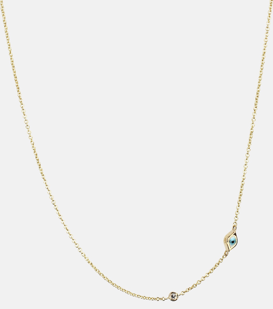 Collana in oro giallo 14kt con occhio malvagio e diamanti bianchi, design moderno per giovani.