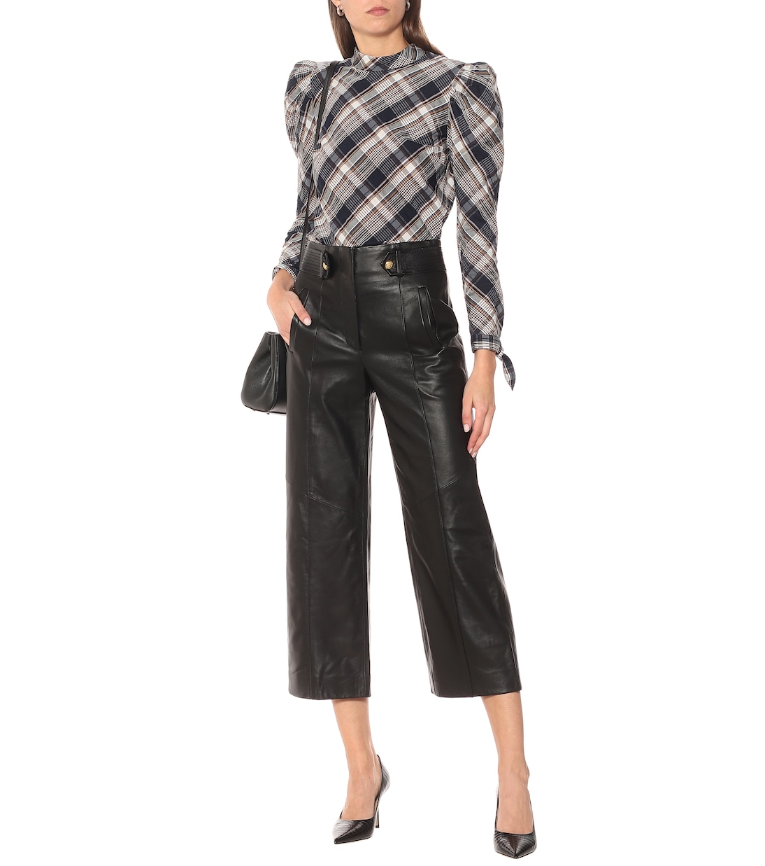 Pantalon raccourci Agee à taille haute en cuir | Veronica Beard