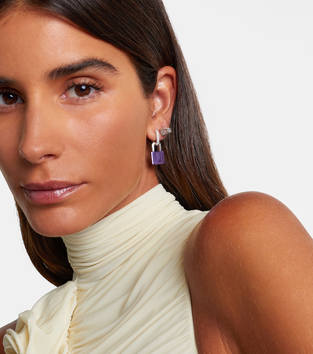 Lock Small 18kt white gold single earring with diamonds | Eéra
