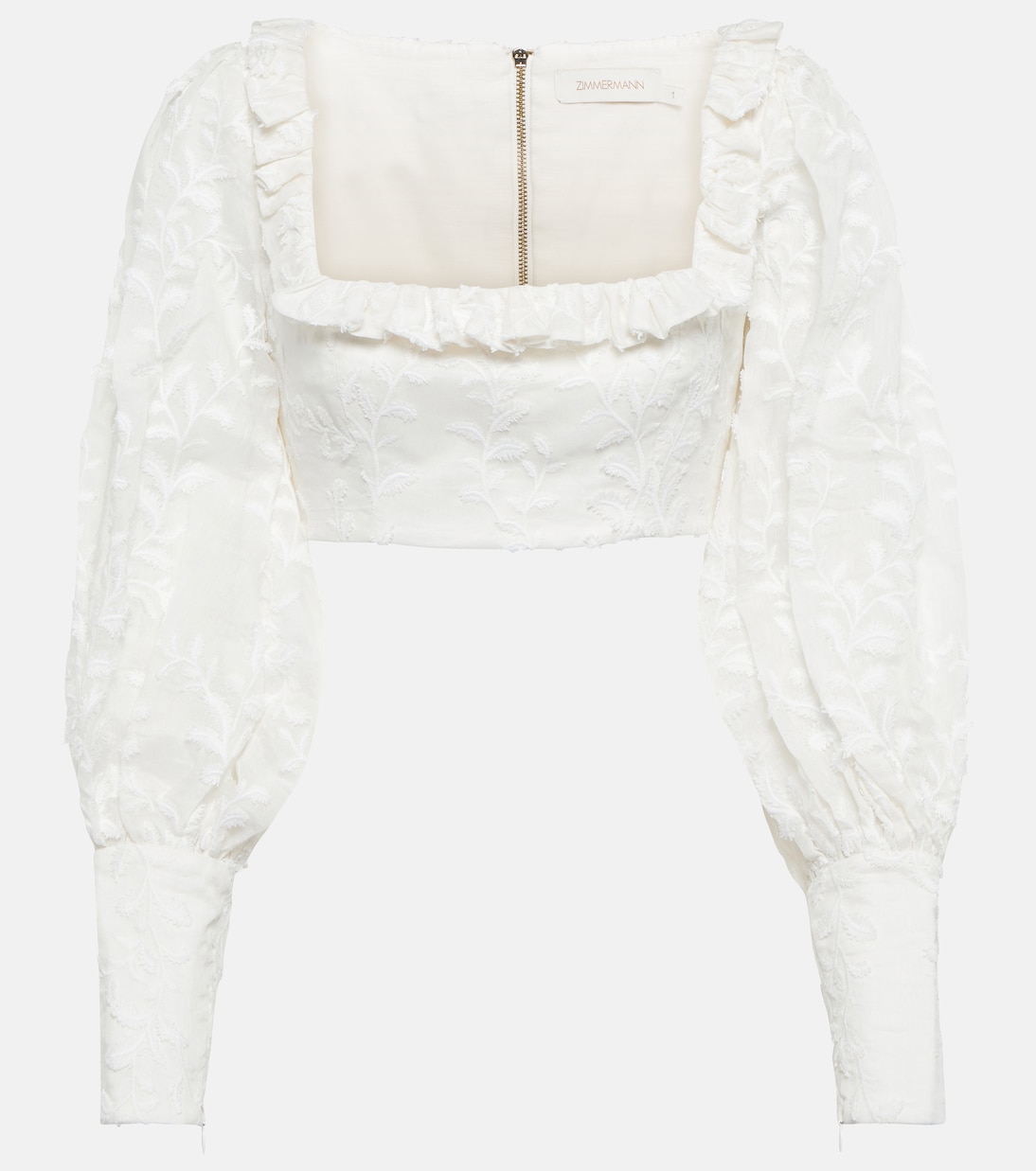 Top raccourci en lin et soie à fleurs | Zimmermann